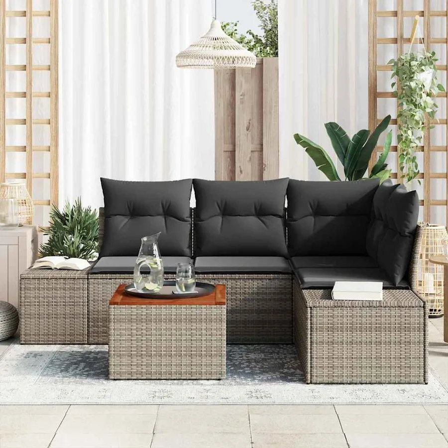Ensemble de canapé de jardin avec coussin 5 pcs Gris polyrotin - 3