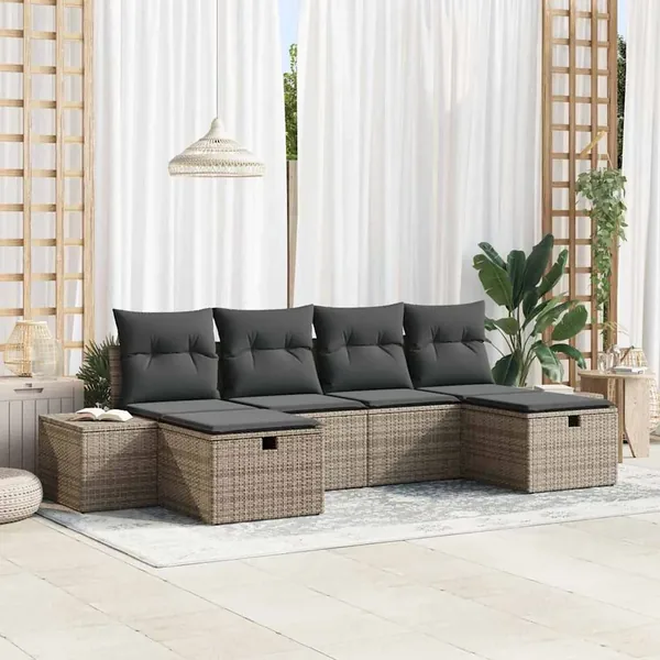 Ensemble de canapé de jardin avec coussin 6 pcs Gris polyrotin