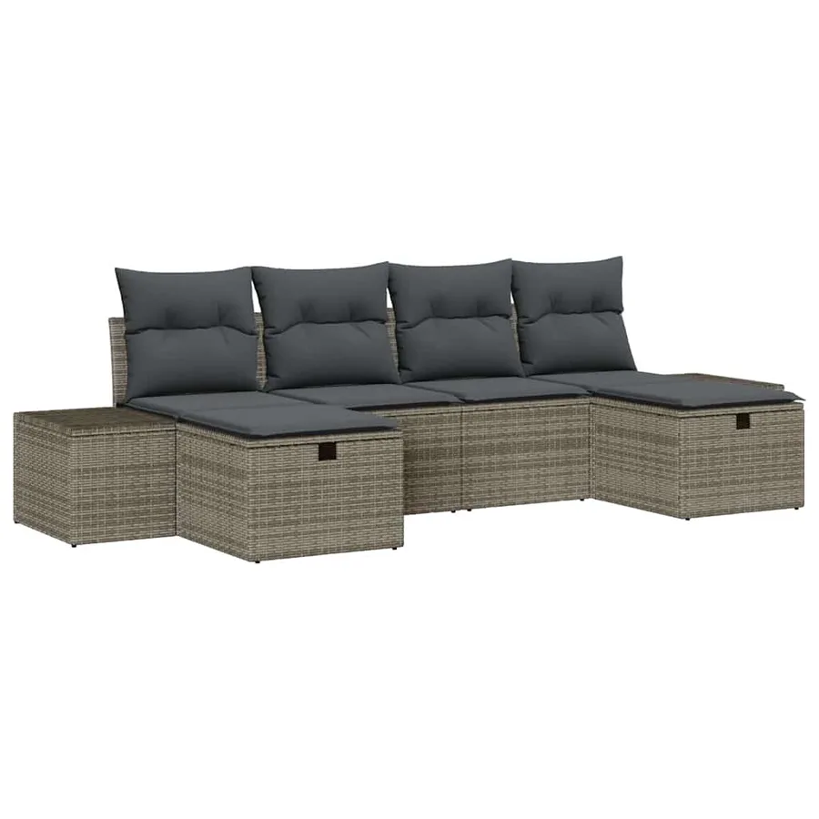 Ensemble de canapé de jardin avec coussin 6 pcs Gris polyrotin - 2