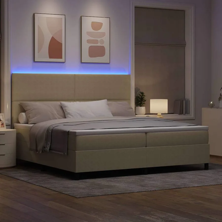 Lit à ressort LED Gris clair et blanc 200 x 200 cm - 5