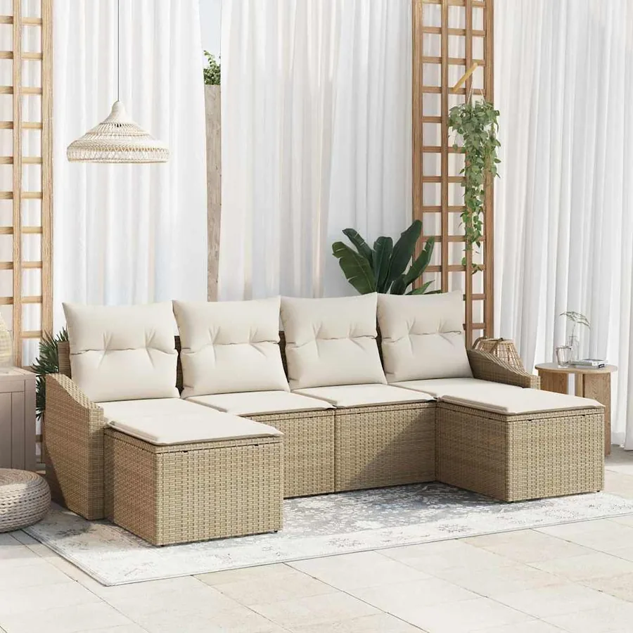 Ensemble de salle à manger pour jardin 6 pcs Beige et crème