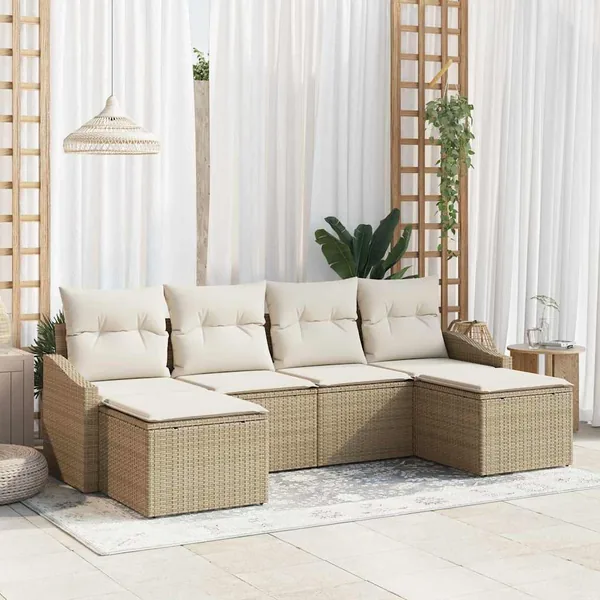 Ensemble de salle à manger pour jardin 6 pcs Beige et crème