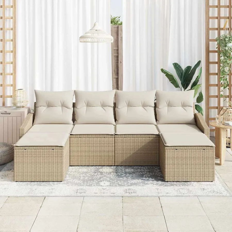 Ensemble de salle à manger pour jardin 6 pcs Beige et crème - 3