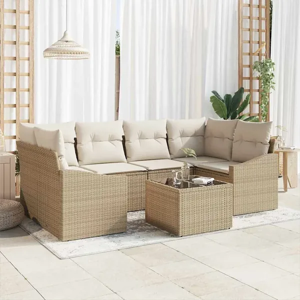 Ensemble de Canapés avec coussin 7 pcs Beige et crème polyrotin