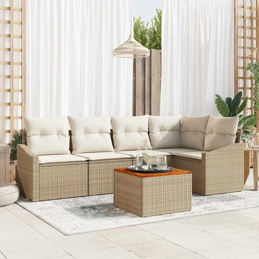 Ensemble de canapé de jardin 6 pcs Beige et crème polyrotin
