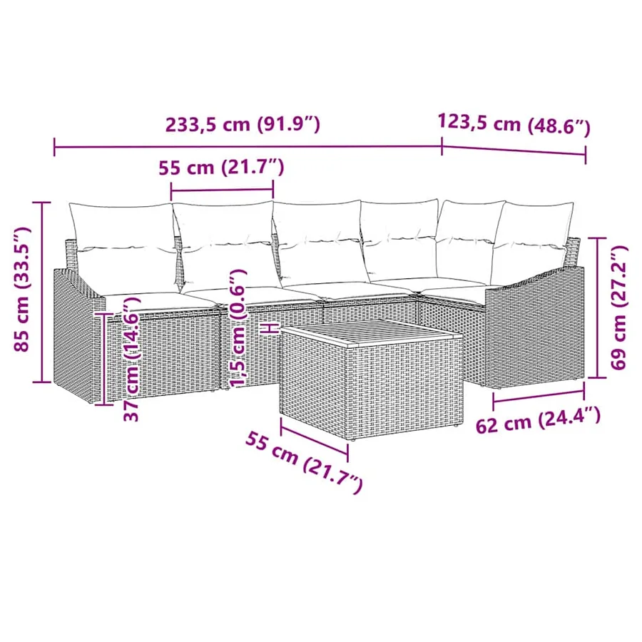 Ensemble de canapé de jardin 6 pcs Beige et crème polyrotin - 13