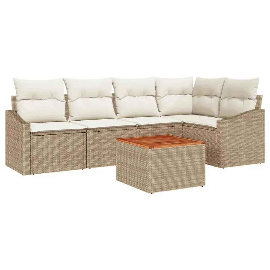 Ensemble de canapé de jardin 6 pcs Beige et crème polyrotin - 2