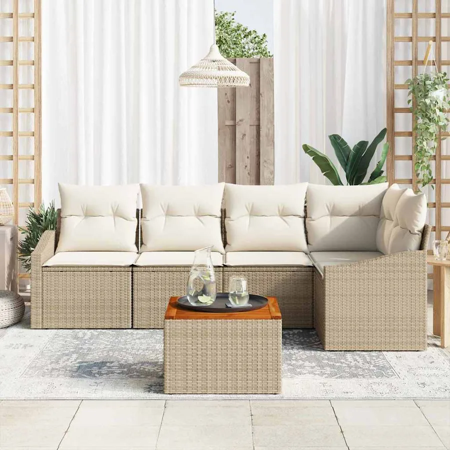 Ensemble de canapé de jardin 6 pcs Beige et crème polyrotin - 3