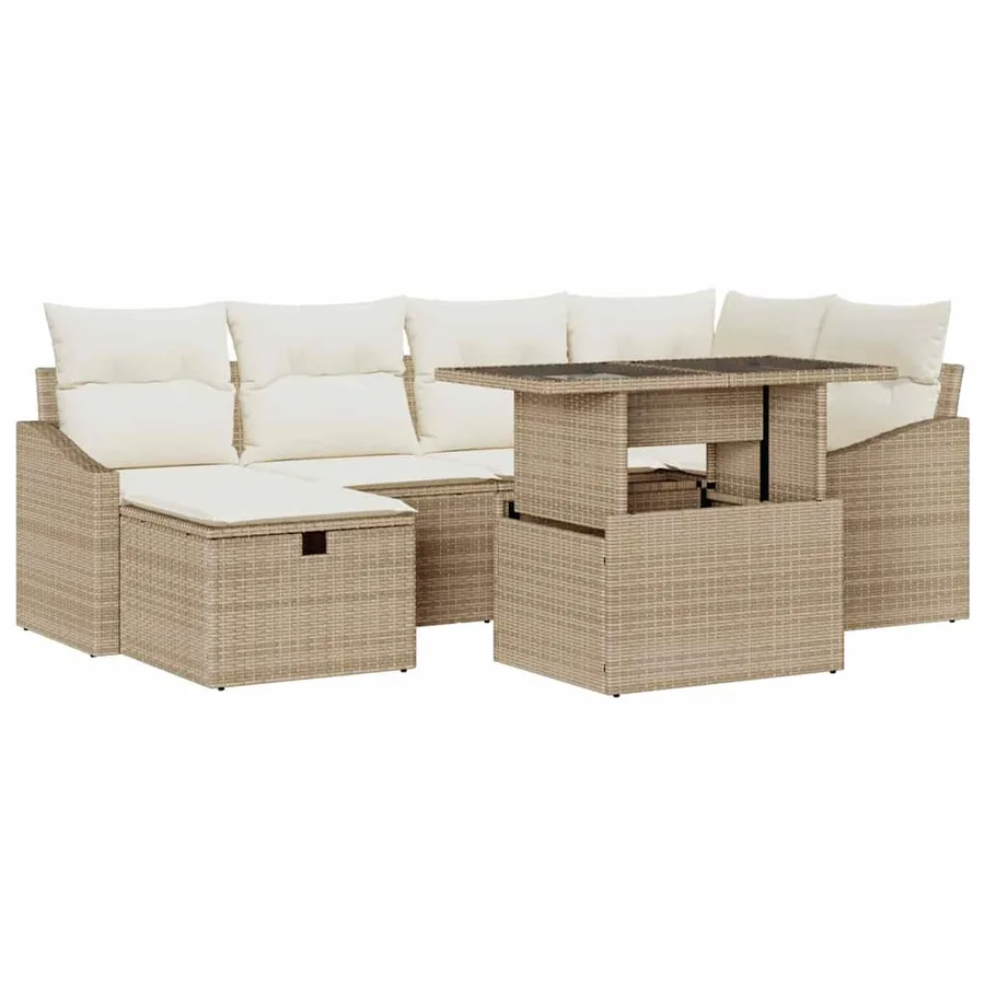 Ensemble de canapé de jardin avec coussin 7 pcs Beige polyrotin - 2