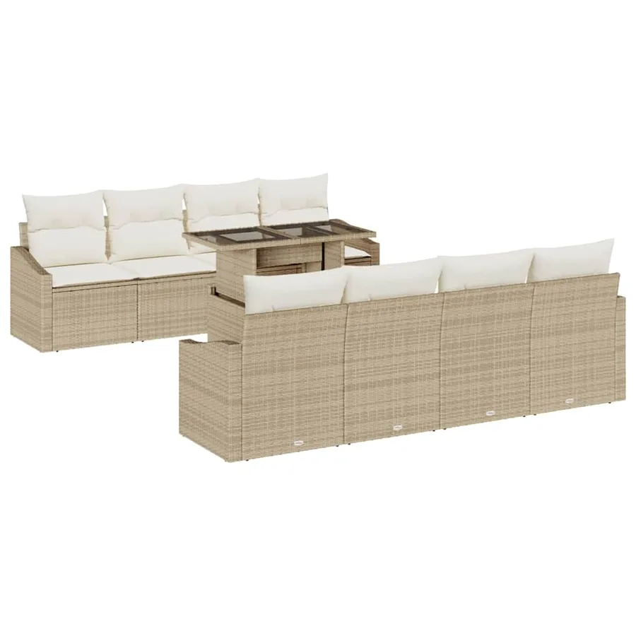Ensemble de canapé de jardin avec coussin 9 pcs Beige polyrotin - 2