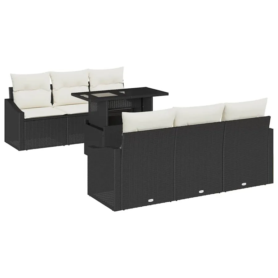 Ensemble de canapé de jardin avec coussin 7 pcs Noir polyrotin - 2