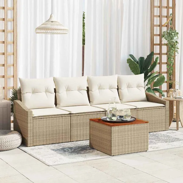 Ensemble de canapé de jardin 5 pcs Beige et crème polyrotin