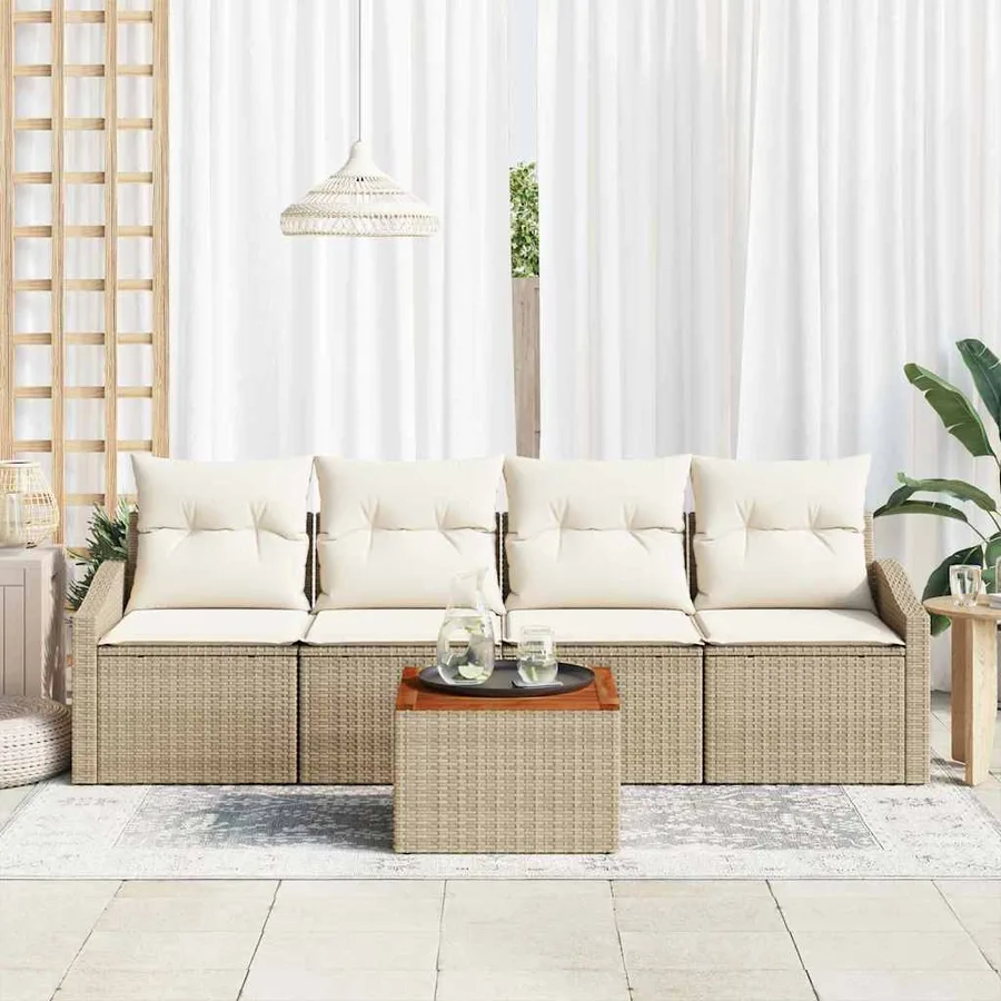 Ensemble de canapé de jardin 5 pcs Beige et crème polyrotin - 3