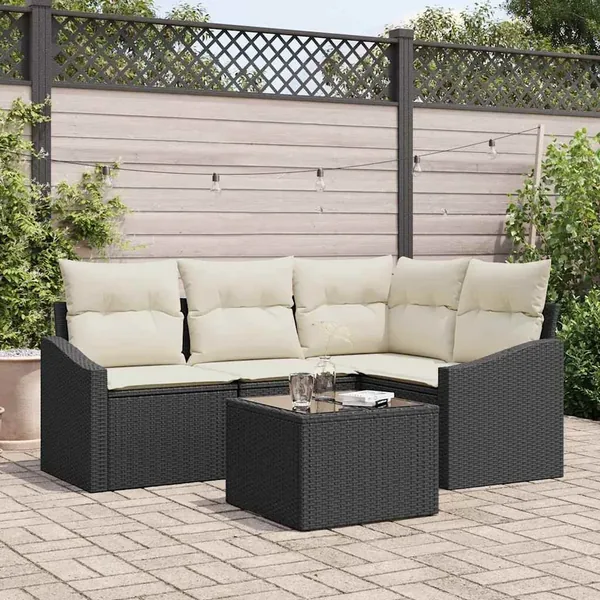 Ensemble de canapé de jardin 5 pcs Marron et Crème polyrotin