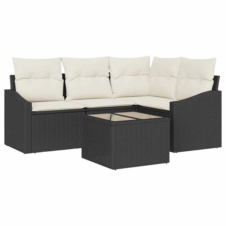 Ensemble de canapé de jardin 5 pcs Marron et Crème polyrotin - 2