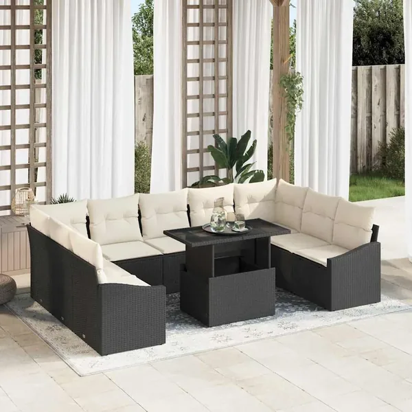 Ensemble de canapé de jardin avec coussin 10 pcs Noir et Crème