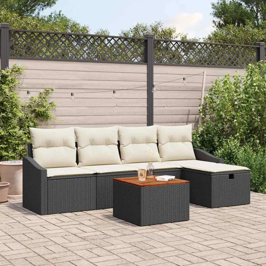 Ensemble de canapé de jardin avec coussin 6 pcs Noir Poly rotin
