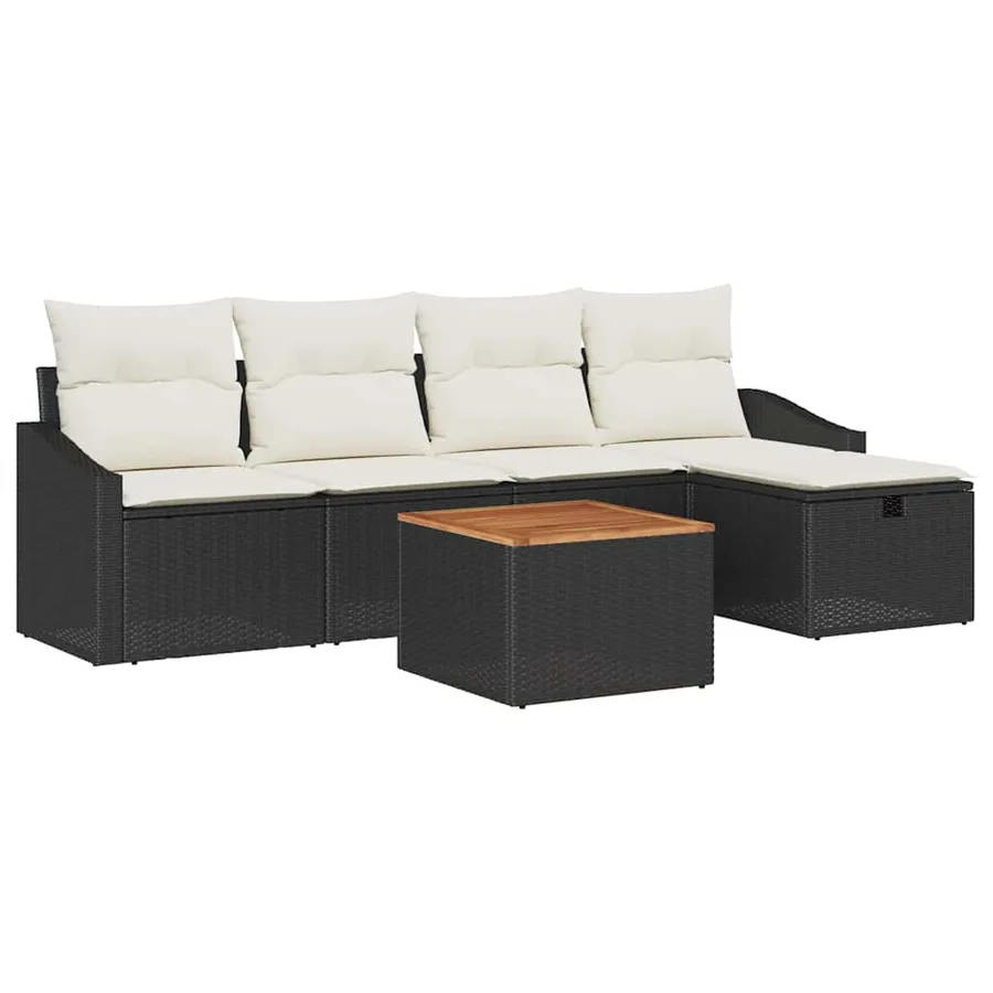 Ensemble de canapé de jardin avec coussin 6 pcs Noir Poly rotin - 2