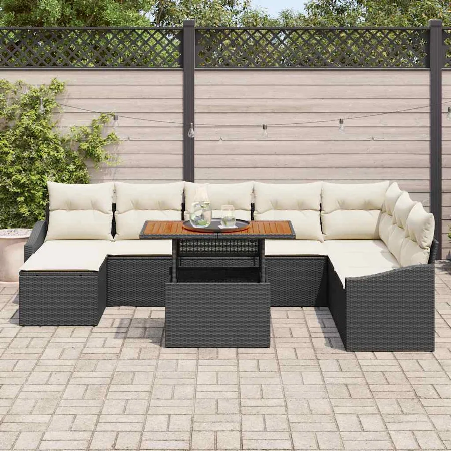 Ensemble de canapé de jardin 9 pcs Noir Poly rotin - 3