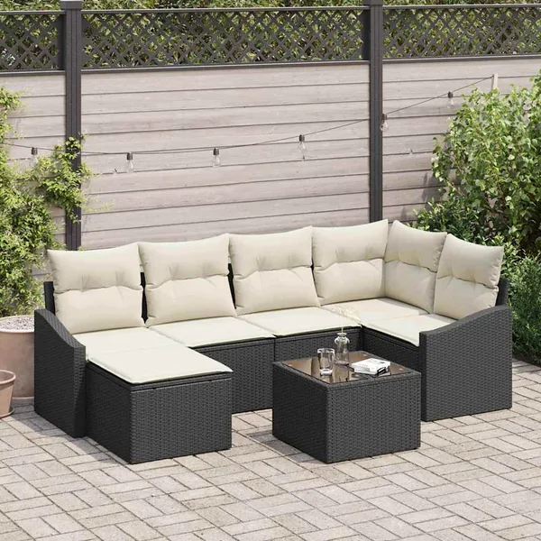 Ensemble de salle à manger pour jardin 7 pcs Marron et Crème