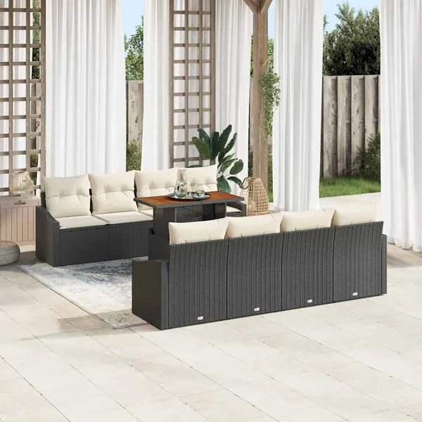 Ensemble de canapé de jardin 9 pcs Noir Poly rotin