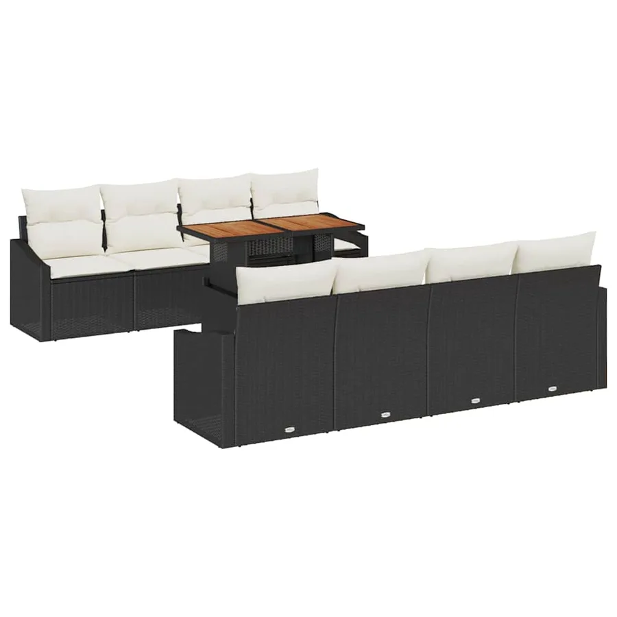 Ensemble de canapé de jardin 9 pcs Noir Poly rotin - 2