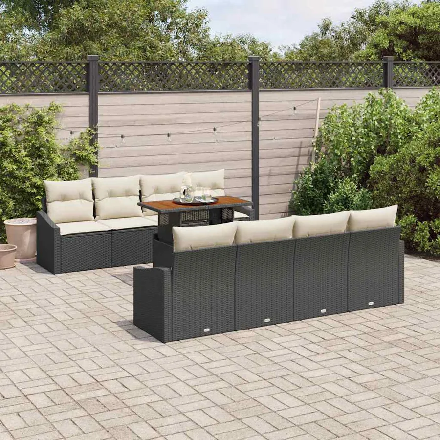 Ensemble de canapé de jardin 9 pcs Noir Poly rotin - 3