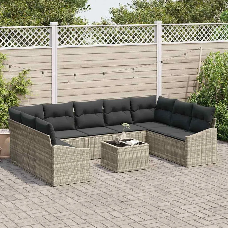 Ensemble de canapé de jardin avec stockage Gris clair polyrotin - 3