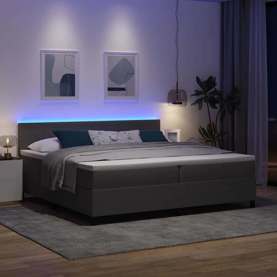 Lit à ressort LED Gris clair et blanc 200 x 200 cm - 5
