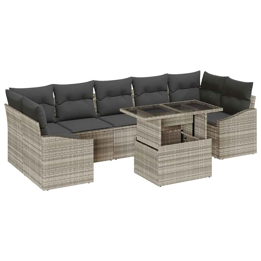 Ensemble de canapé de jardin 8 pcs Gris clair Poly rotin - 2