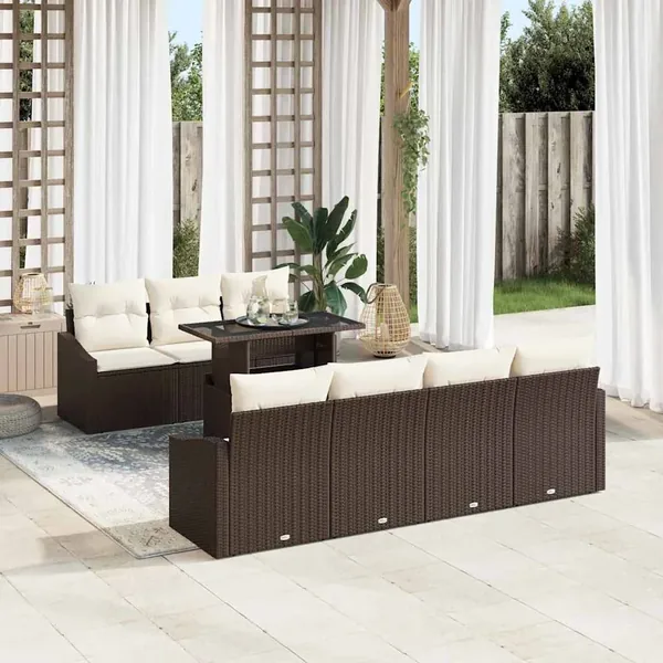 Ensemble de canapé de jardin 8 pcs Marron polyrotin