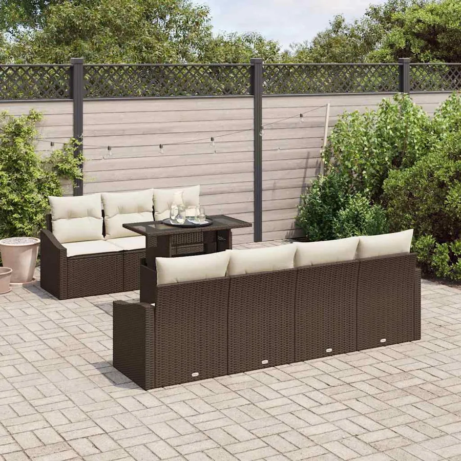 Ensemble de canapé de jardin 8 pcs Marron polyrotin - 3