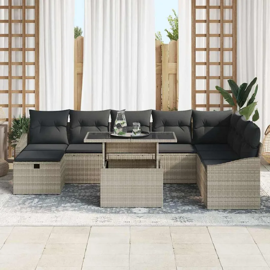 Ensemble de canapé de jardin 9 pcs Gris clair polyrotin - 3