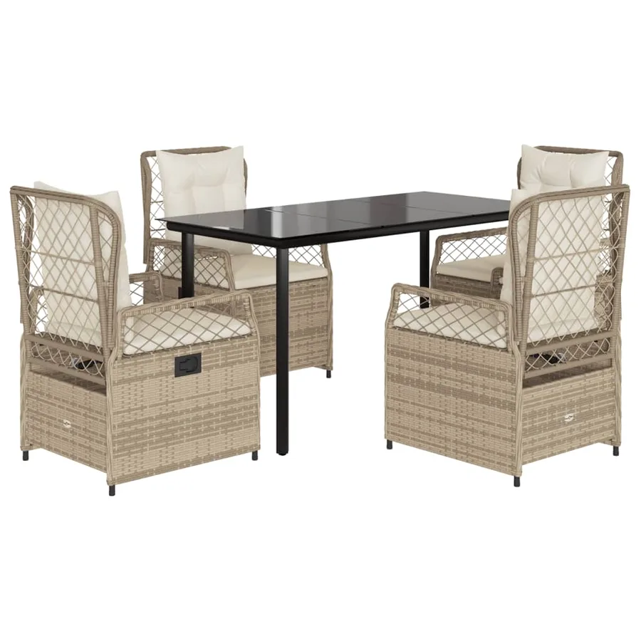 Ensemble à manger de jardin avec coussins 5pcs Beige poly rotin - 2