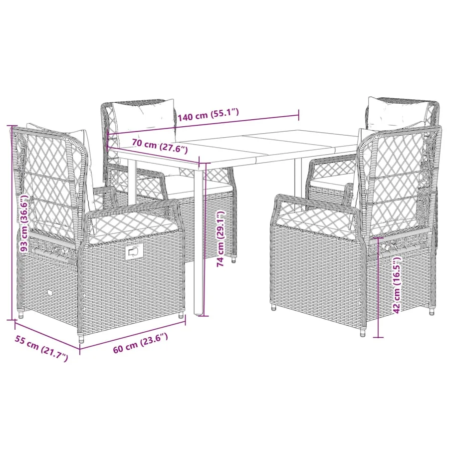 Ensemble à manger de jardin avec coussins 5pcs Beige poly rotin - 8
