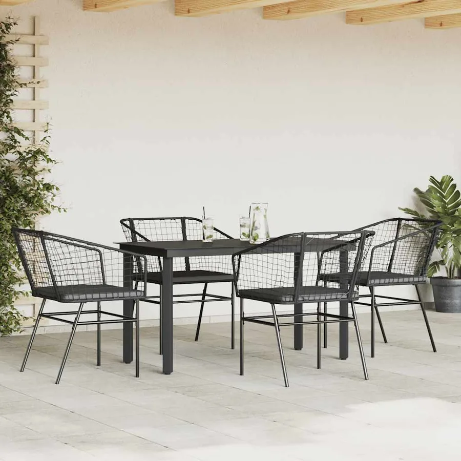 Ensemble à manger de jardin et coussins 5 pcs noir rotin verre - 3