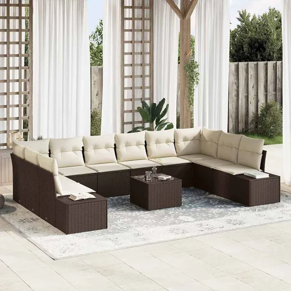 Ensemble de canapé de jardin 11 pcs Marron polyrotin
