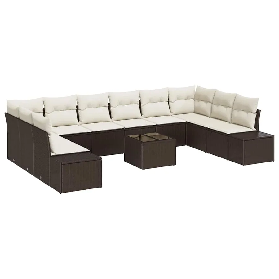 Ensemble de canapé de jardin 11 pcs Marron polyrotin - 2