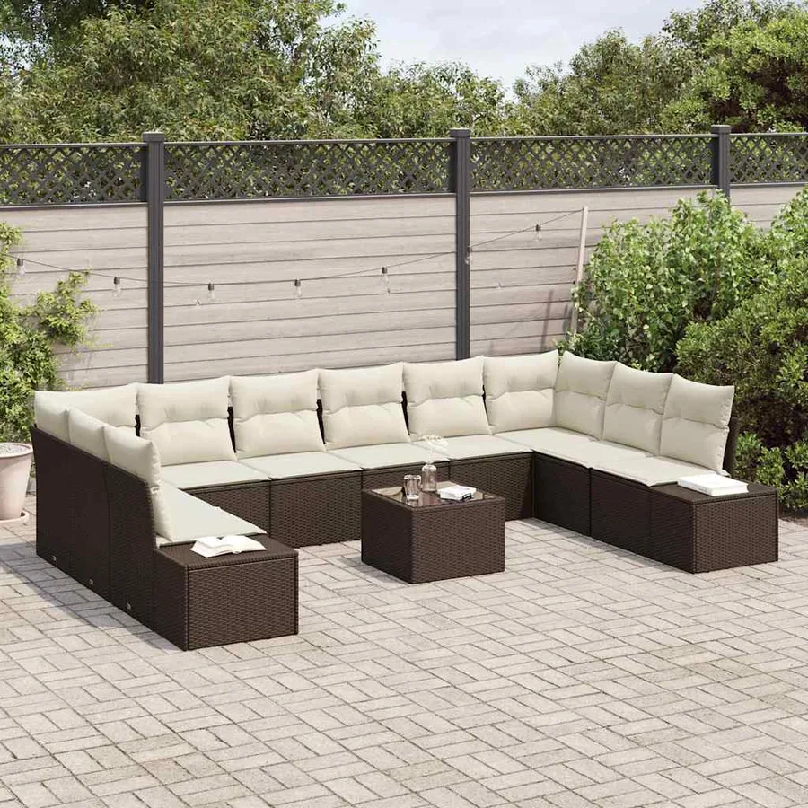 Ensemble de canapé de jardin 11 pcs Marron polyrotin - 3