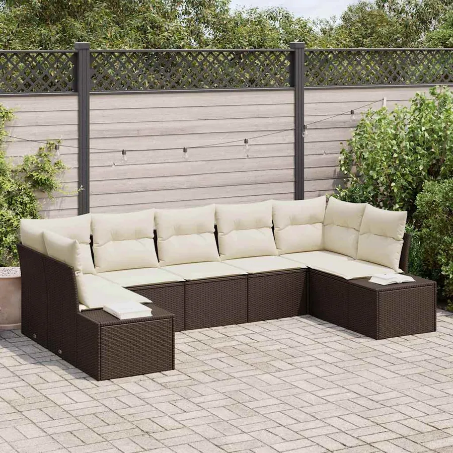 Ensemble de canapé de jardin 7 pcs Marron polyrotin