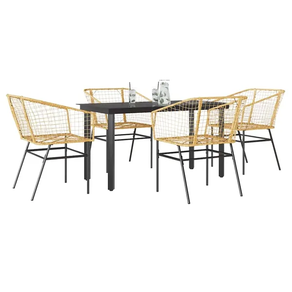 Ensemble à manger jardin 5pcs marron poly rotin verre
