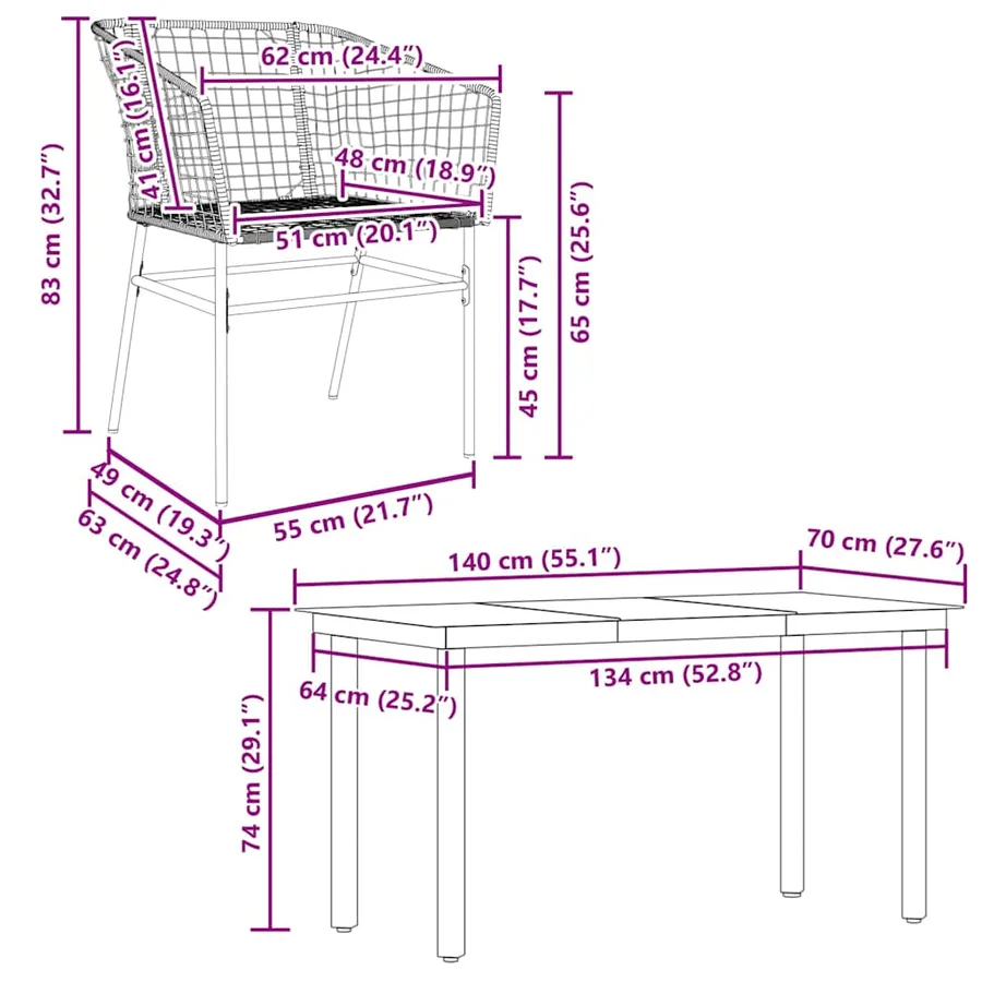 Ensemble à manger jardin 5pcs marron poly rotin verre - 10