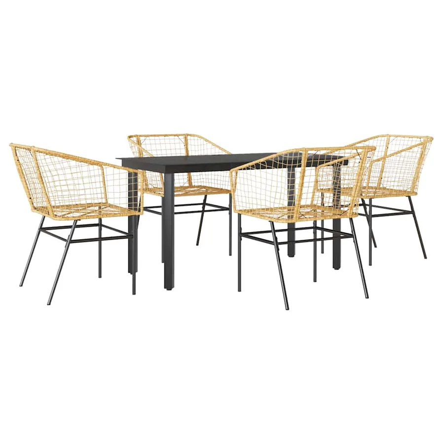 Ensemble à manger jardin 5pcs marron poly rotin verre - 2