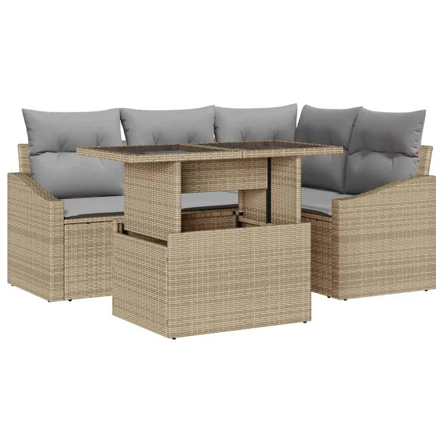 Ensemble de canapé de jardin Réglable 5 pcs Beige et Gris clair - 2