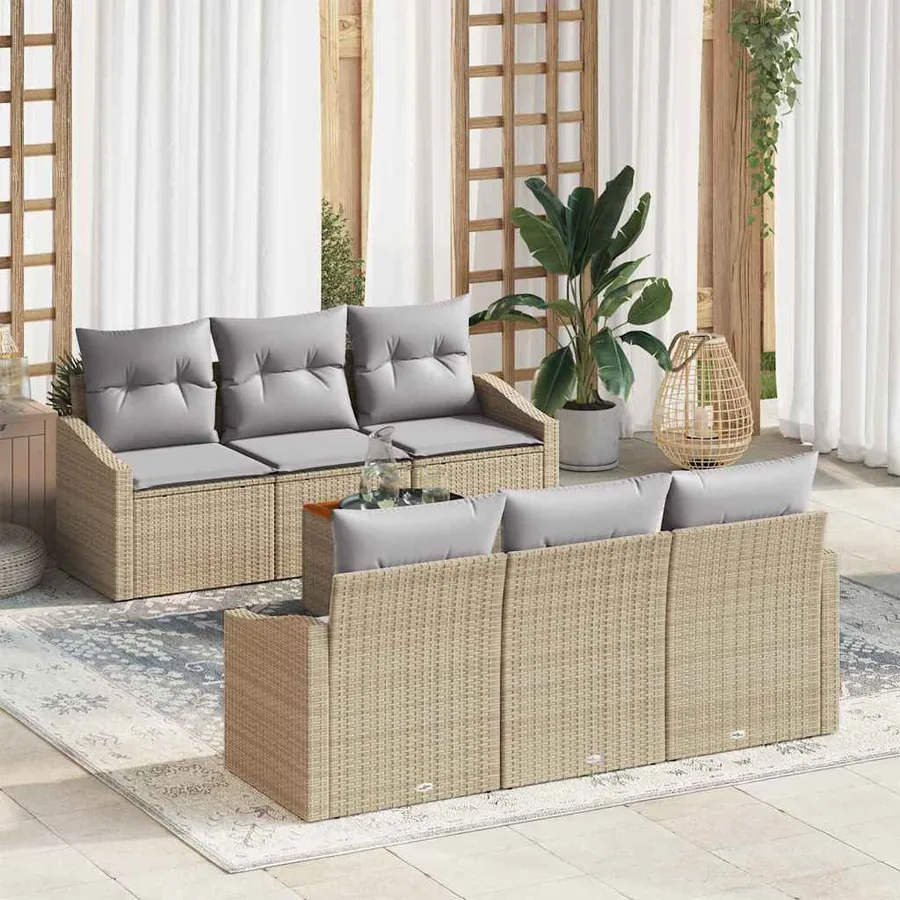 Ensemble de canapé de jardin 7 pcs Beige et Gris clair