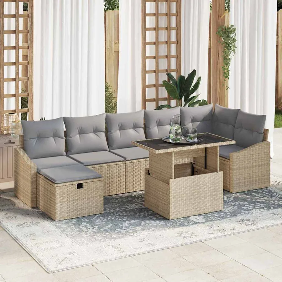 Ensemble de canapé de jardin 8 pcs Beige polyrotin