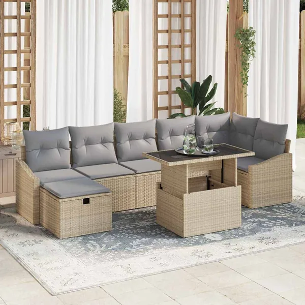 Ensemble de canapé de jardin 8 pcs Beige polyrotin