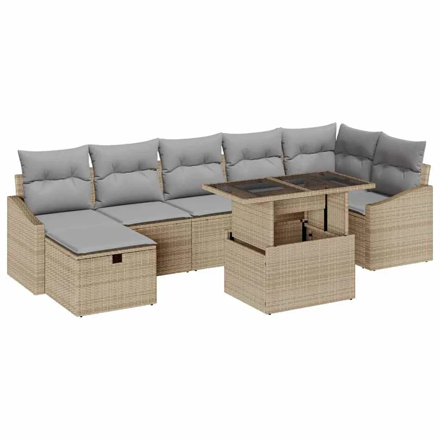 Ensemble de canapé de jardin 8 pcs Beige polyrotin - 2