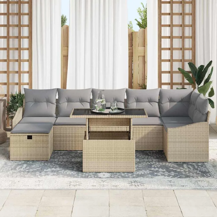Ensemble de canapé de jardin 8 pcs Beige polyrotin - 3