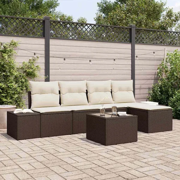 Ensemble de canapé de jardin 6 pcs Marron polyrotin